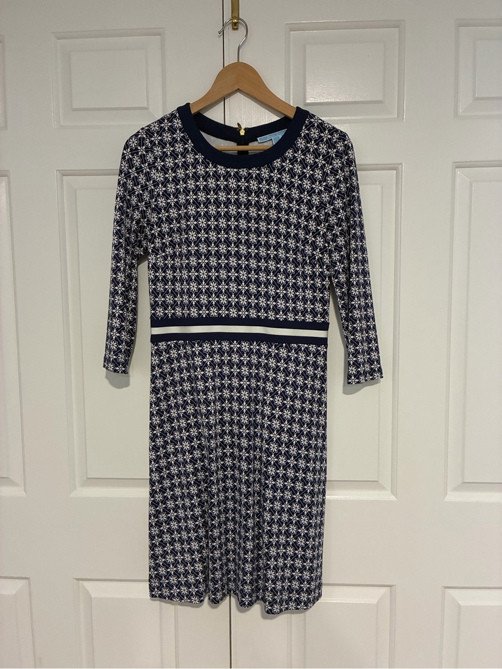 Draper James Navy and White Geometric Knit Dress